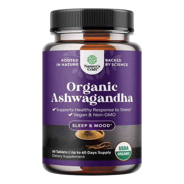 Ashwagandha Orgánica Con Pimienta Negra 60 Tabletas Soporte Anímico Y Energía