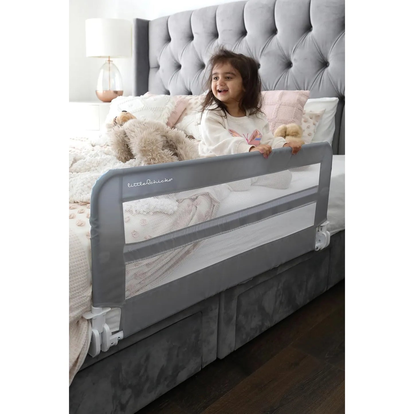 Riel De Cama Plegable Little Chicks Sydney Seguridad Para Niños Colchón Queen Gris