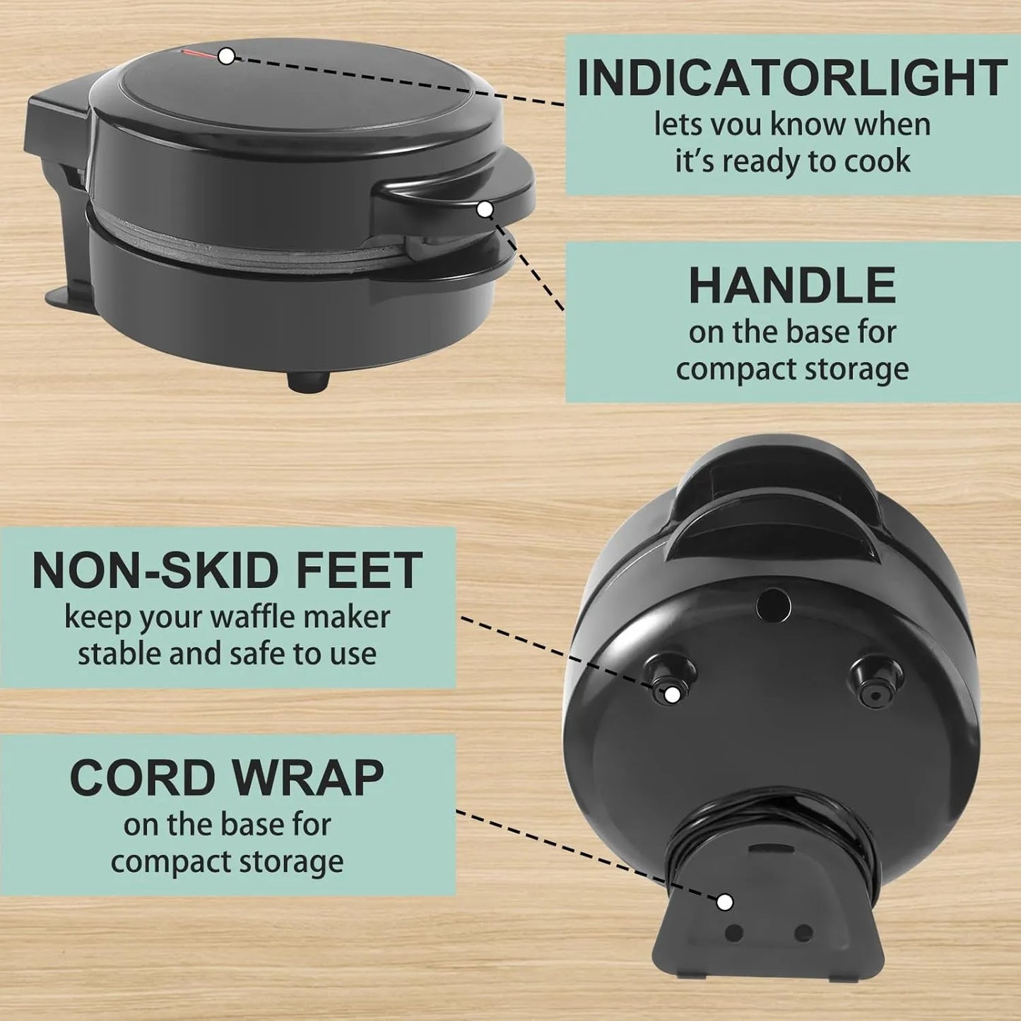 Mini Waflera Antiadherente Para Gofres Belgas Desayuno Rapido Facil Limpiar