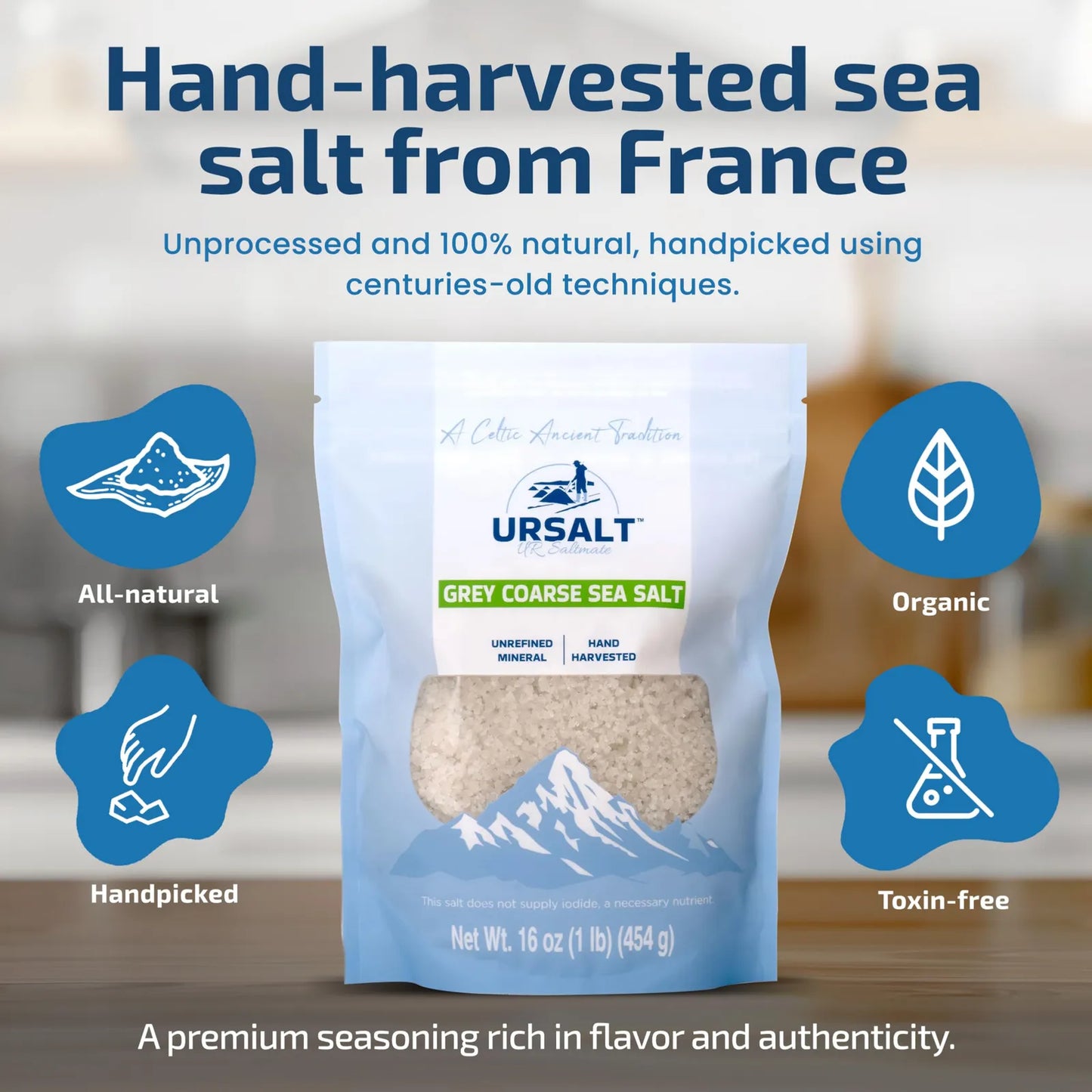 Sal Marina Gruesa Gris 454g 100 Natural Cosechada A Mano Francia