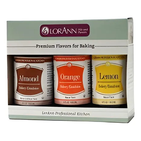 Emulsiones Para Repostería LorAnn Sabor Almendra Limón Naranja Pack X3 Botellas 4 Onzas