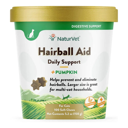 Suplemento Bolas De Pelo Para Gatos 100 Masticables Suaves NaturVet Con Calabaza