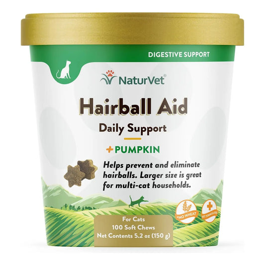 Suplemento Bolas De Pelo Para Gatos 100 Masticables Suaves NaturVet Con Calabaza