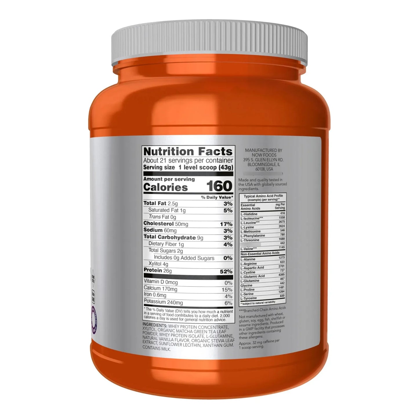 Proteína De Suero De Leche En Polvo Sabor Matcha Con BCAAs NOW Sports Nutrition 2 Libras