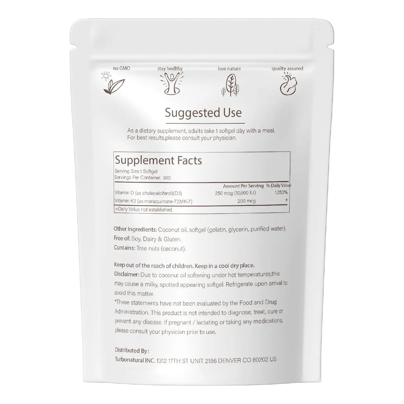Aceite De Coco Virgen 300 Capsulas Blandas Con Vitamina D3 K2 10000 Ui