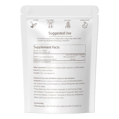 Aceite De Coco Virgen 300 Capsulas Blandas Con Vitamina D3 K2 10000 Ui