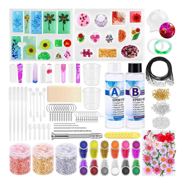Kit Resina Epoxi Profesional 219 Piezas Con Moldes Y Accesorios Para Joyeria