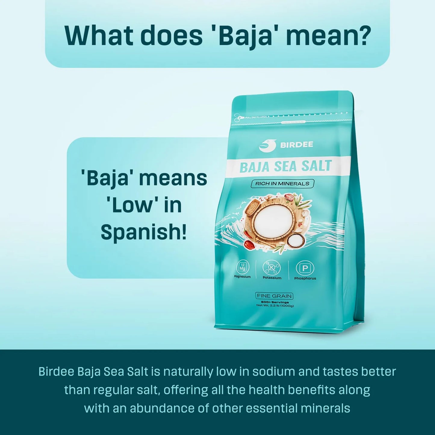 Sal Marina De Baja 1 Kg Mineral Sin Refinar Grano Fino 82 Minerales Menos Sodio