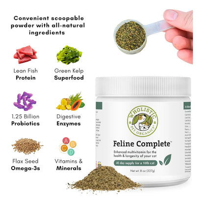 Polvo Multivitamínico Y Probiótico Natural Para Gatos 226 Gramos Wholistic Pet Organics