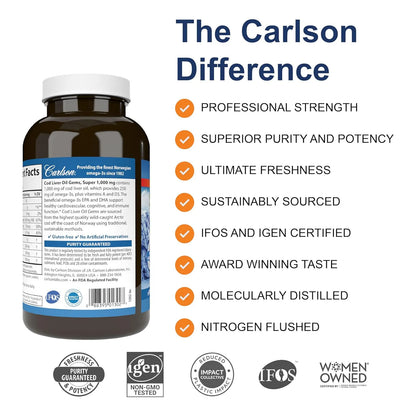 Aceite De Higado De Bacalao Super 1000 Mg Carlson 250 Capsulas Omega 3 Y Vitamina D3