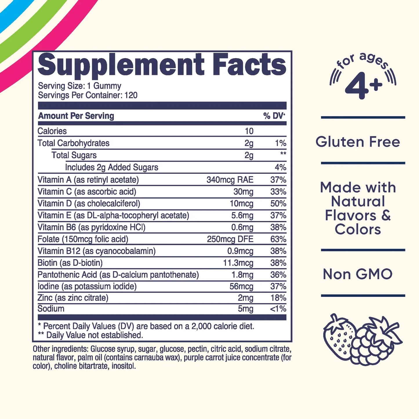 Gomitas Multivitaminicas Infantiles Sabor Baya 120 Porciones Sin Gluten Sin Omg