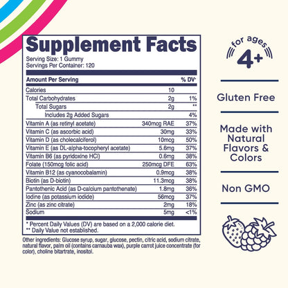 Gomitas Multivitaminicas Infantiles Sabor Baya 120 Porciones Sin Gluten Sin Omg