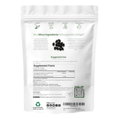 Ashwagandha 6000 Mg 300 Cápsulas Blandas Con Aceite Mct Y Pimienta Negra Para Máxima Absorción