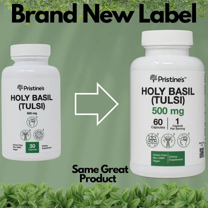 Albahaca Santa Tulsi 500 Mg Suplemento Adaptogeno Relajante Apoyo Inmunologico Vegano Sin OMG