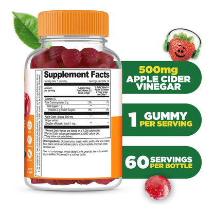 Gomitas Vinagre Sidra Manzana Para Niños 500 Mg Sabor Natural 60 Unidades