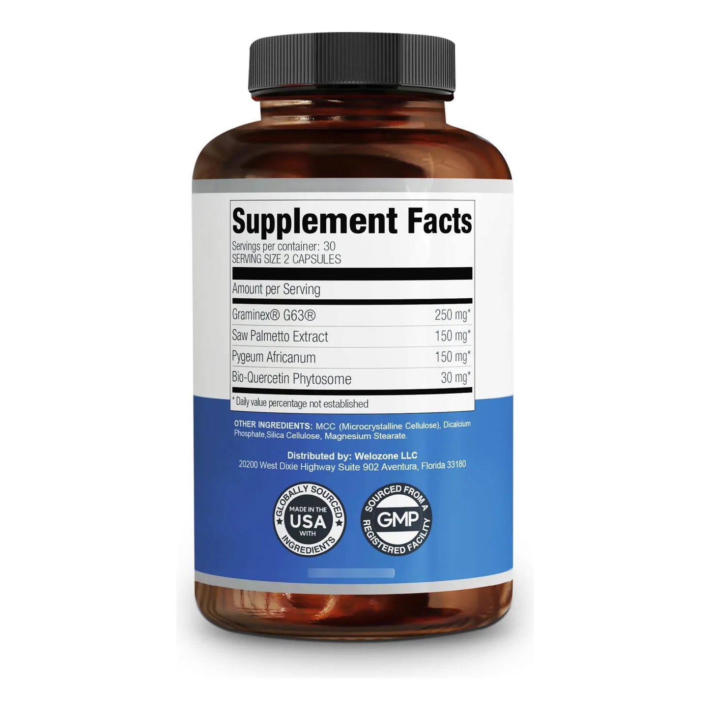 Suplemento Prostático Con Saw Palmetto Bioquercetina Pygeum Mejora Control Vejiga 60 Cápsulas