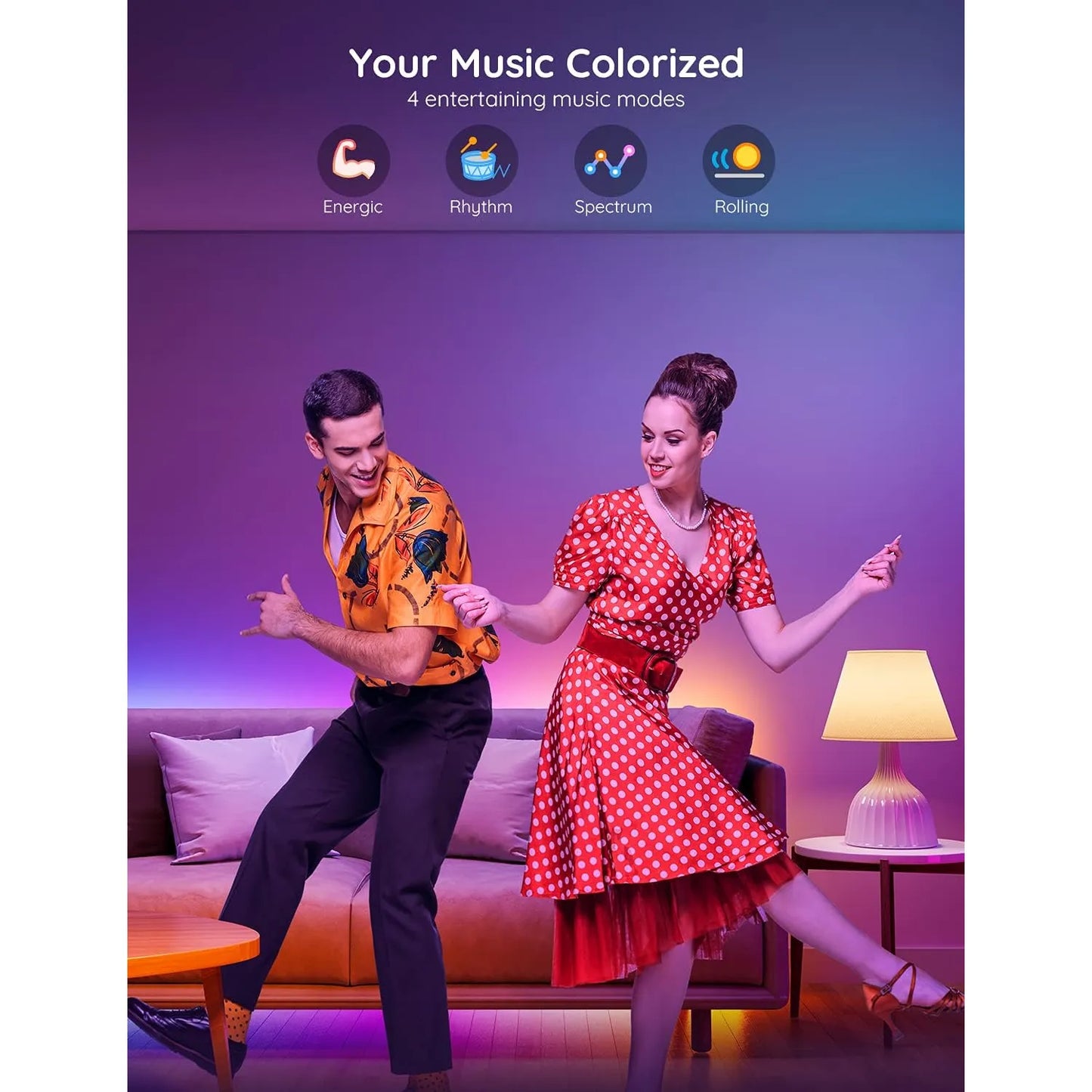 Tira Luces LED RGBIC Bluetooth 16.4 Pies Govee Control App Sincroniza Música