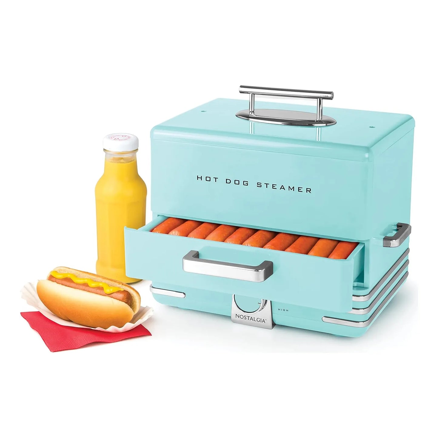 Vaporizador Extragrande 20 Salchichas Y 6 Bollos Aguamarina Cocina Rápida Y Fácil