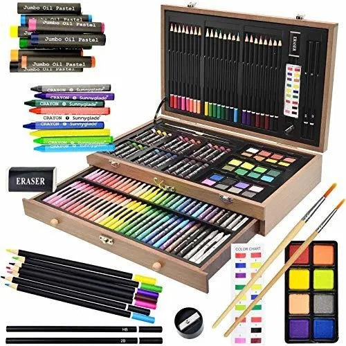 Juego De Arte De Lujo 145 Piezas Caja Madera Sunnyglade Colores Vibrantes