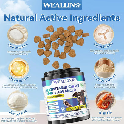 Vitaminas 25 En 1 Para Perros Masticables Con Probióticos Gl Salud Articulaciones Piel Y Pelaje