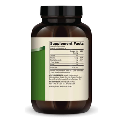 Hígado De Res Alimentado Con Pasto 180 Cápsulas 3000 Mg Suplemento Dietético