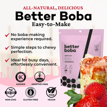 Perlas De Fresa Boba Naturales Veganas Sin Gluten 8 Onzas 12 Porciones