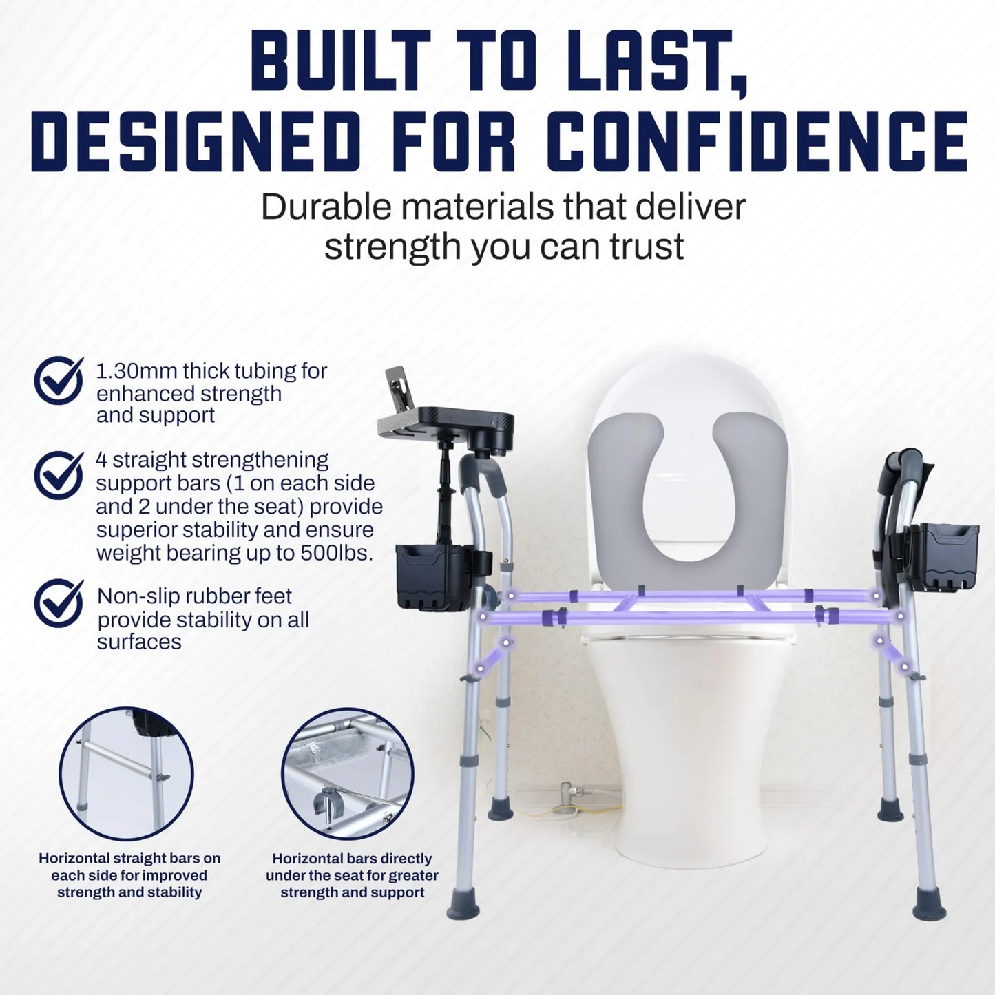 Asiento De Inodoro Elevado Con Asas Soporte 500 Lbs Ajustable Y Acolchado