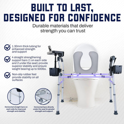 Asiento De Inodoro Elevado Con Asas Soporte 500 Lbs Ajustable Y Acolchado