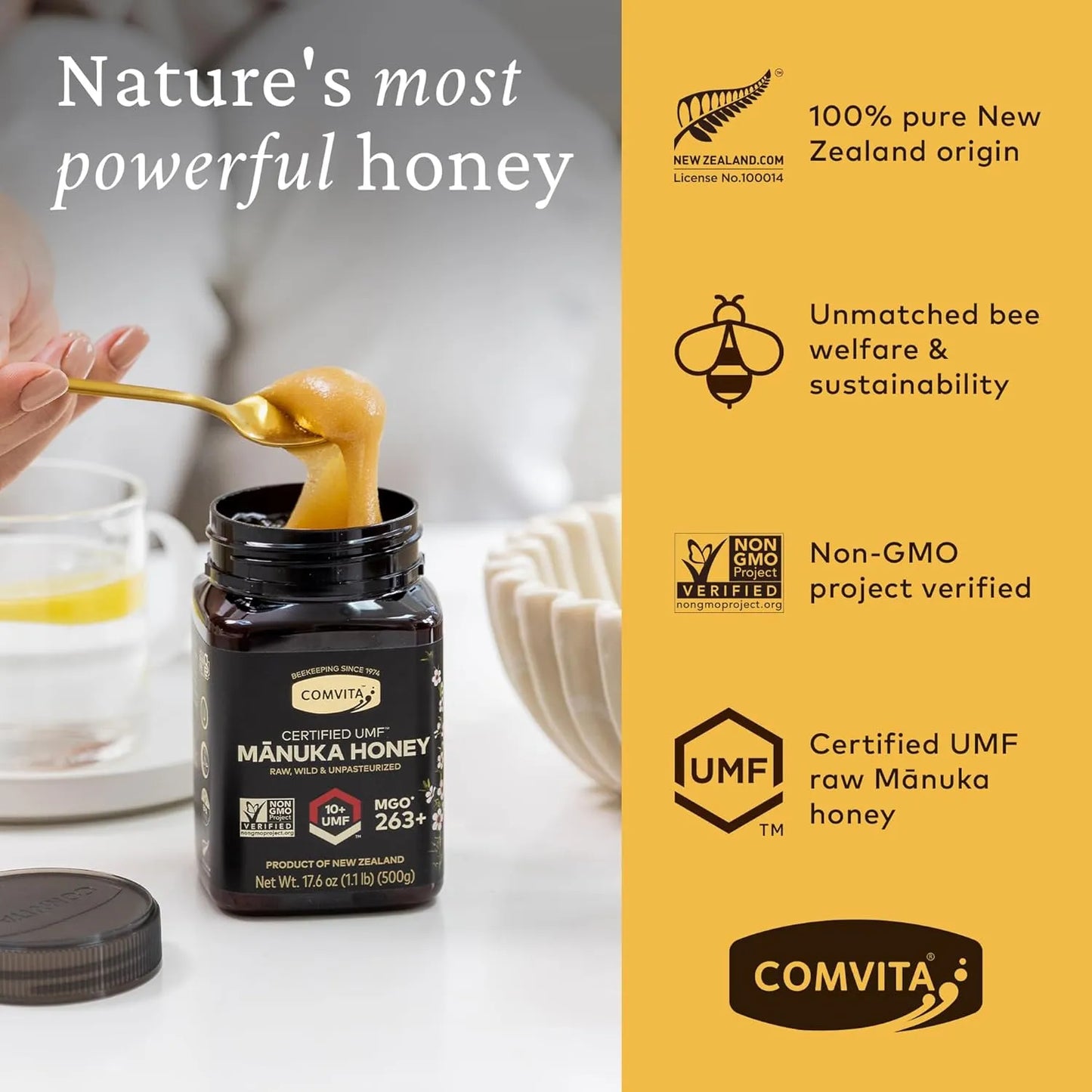 Miel Manuka UMF 10 Premium Comvita 373ml Potente Antibacteriano Natural