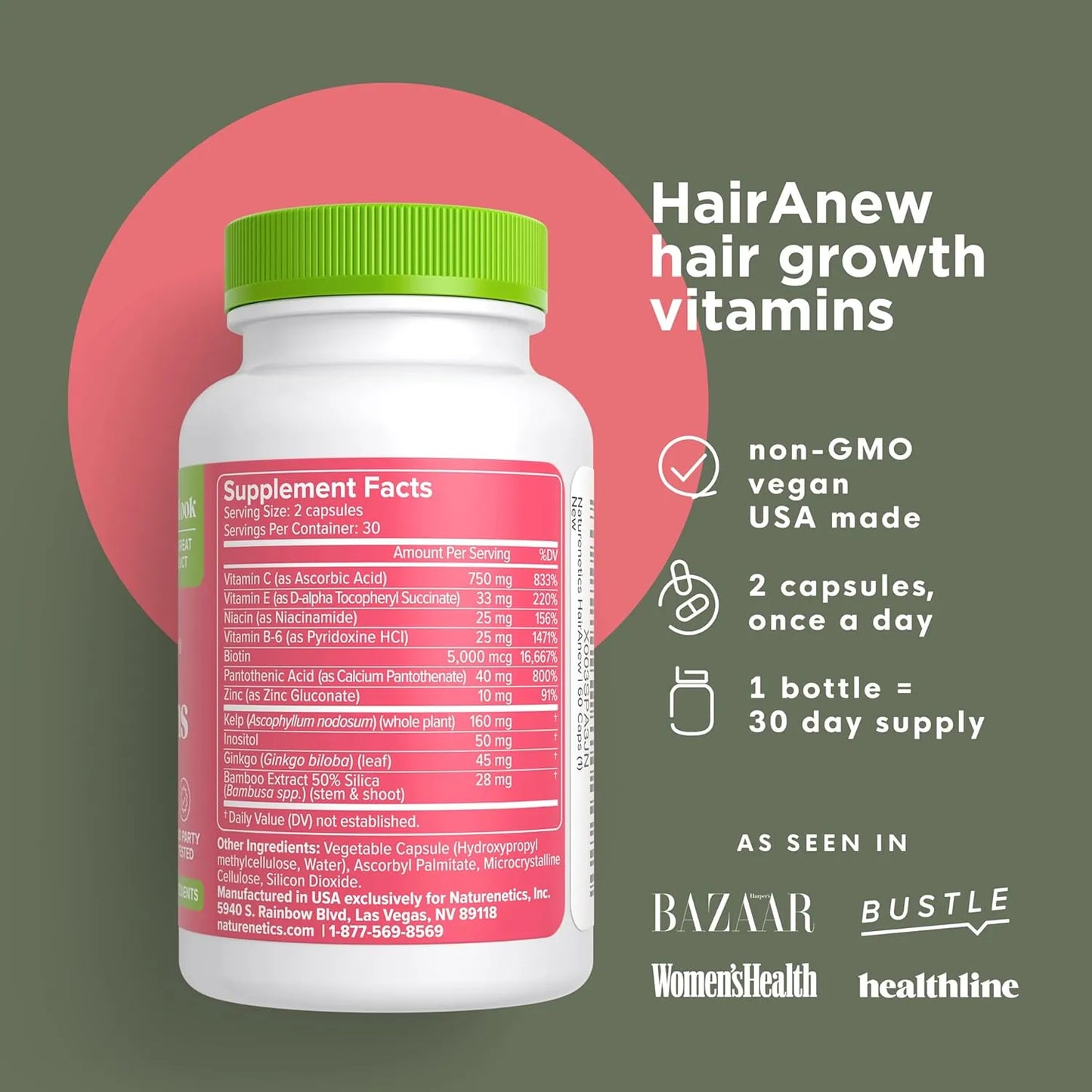 Vitaminas Crecimiento Cabello Con Biotina 60 Capsulas Hairanew Para Cabello Fuerte
