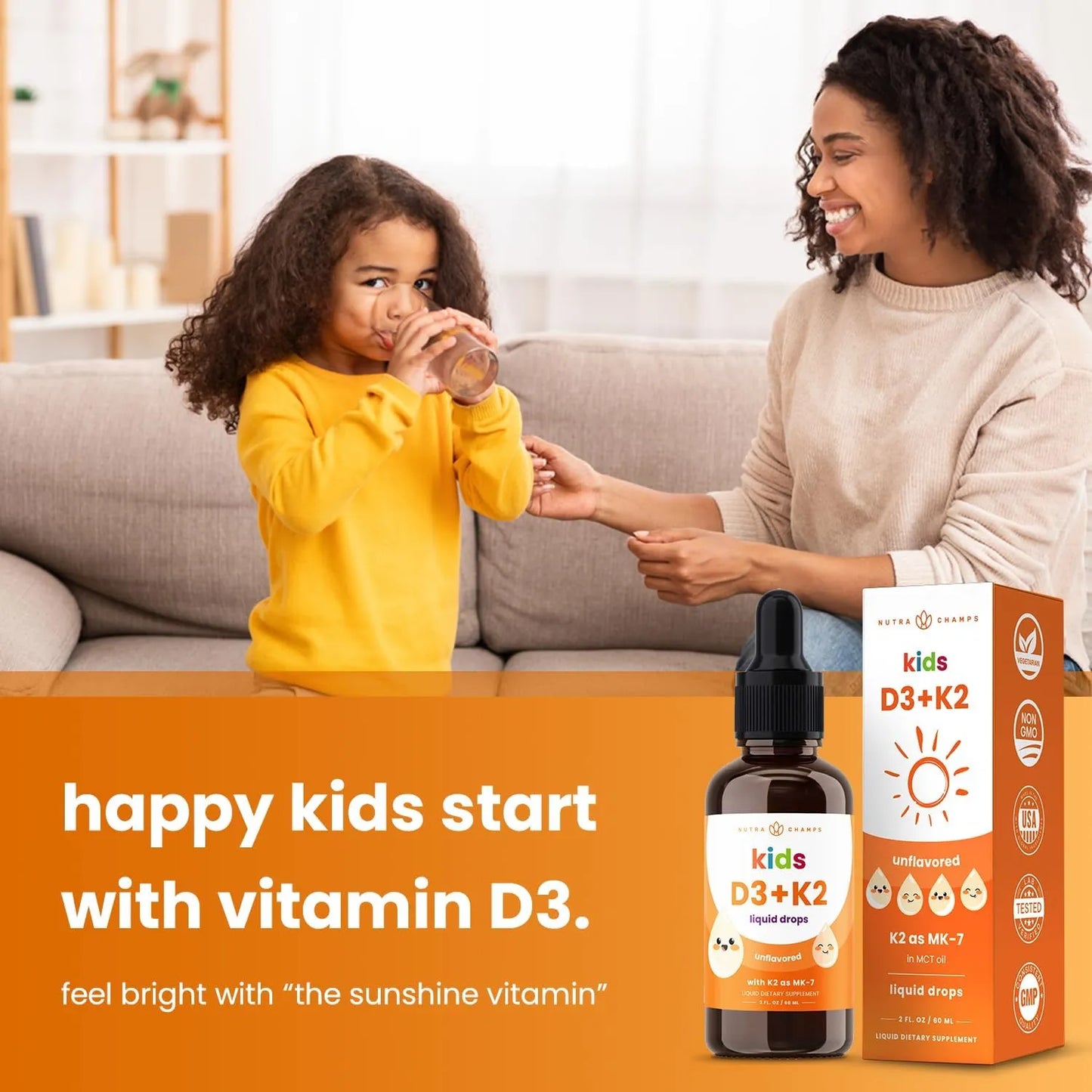 Gotas Líquidas De Vitamina D3 K2 Para Niños 1000 Ui Huesos Fuertes Y Sistema Inmune