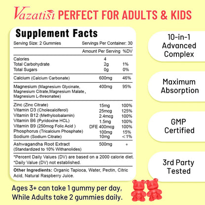 Gomitas De Calcio Magnesio Zinc Vitamina D3 B12 Sabor Frambuesa Suplemento Nutricional