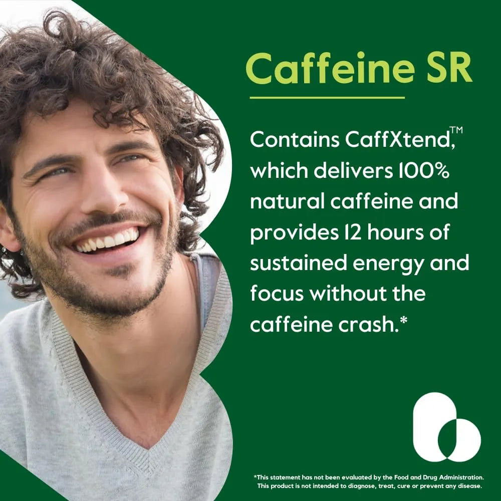 Cafeína 100 Mg SR 120 Cápsulas Vegetarianas Liberación Sostenida Vegana Sin OMG