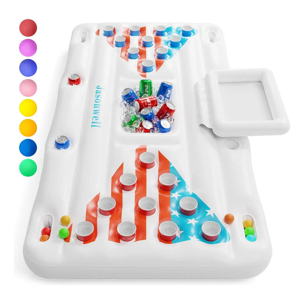 Jasonwell Inflatable Pong Pool Float Mesa De Beer Pong Flotante Con Enfriador Y Accesorios