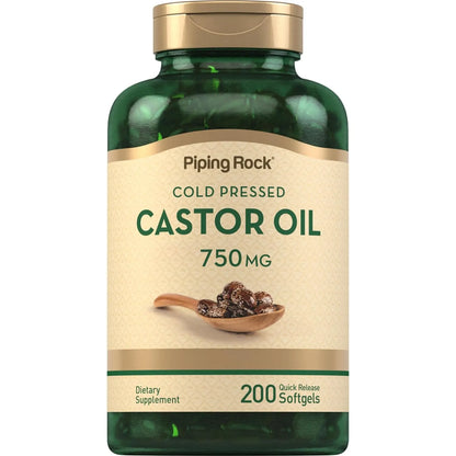 Capsulas Blandas Aceite De Ricino 750 Mg 200 Unidades Prensado En Frio Sin Omg Sin Gluten