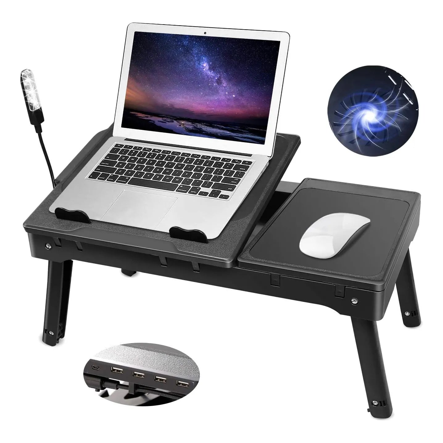 Mesa Portátil Para Cama Multifuncional Con Ventilador USB Y Luz LED