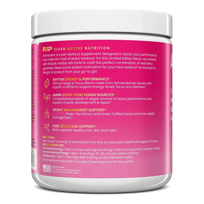 AminoLean Pre Entrenamiento Energía Limpia Con Biotina Elixir De Bayas 30 Porciones