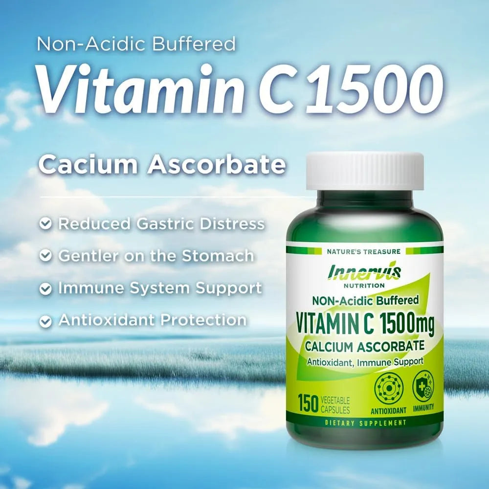 Vitamina C No Ácida 1500 Mg Ascorbato De Calcio 150 Cápsulas Suave Con El Estómago