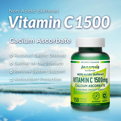 Vitamina C No Ácida 1500 Mg Ascorbato De Calcio 150 Cápsulas Suave Con El Estómago