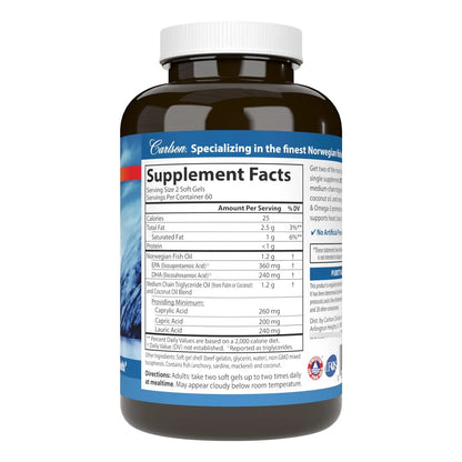 Aceite De Coco MCT Omega 3 Con Acidos Caprilicos Y Capricos EPA DHA 120 Capsulas