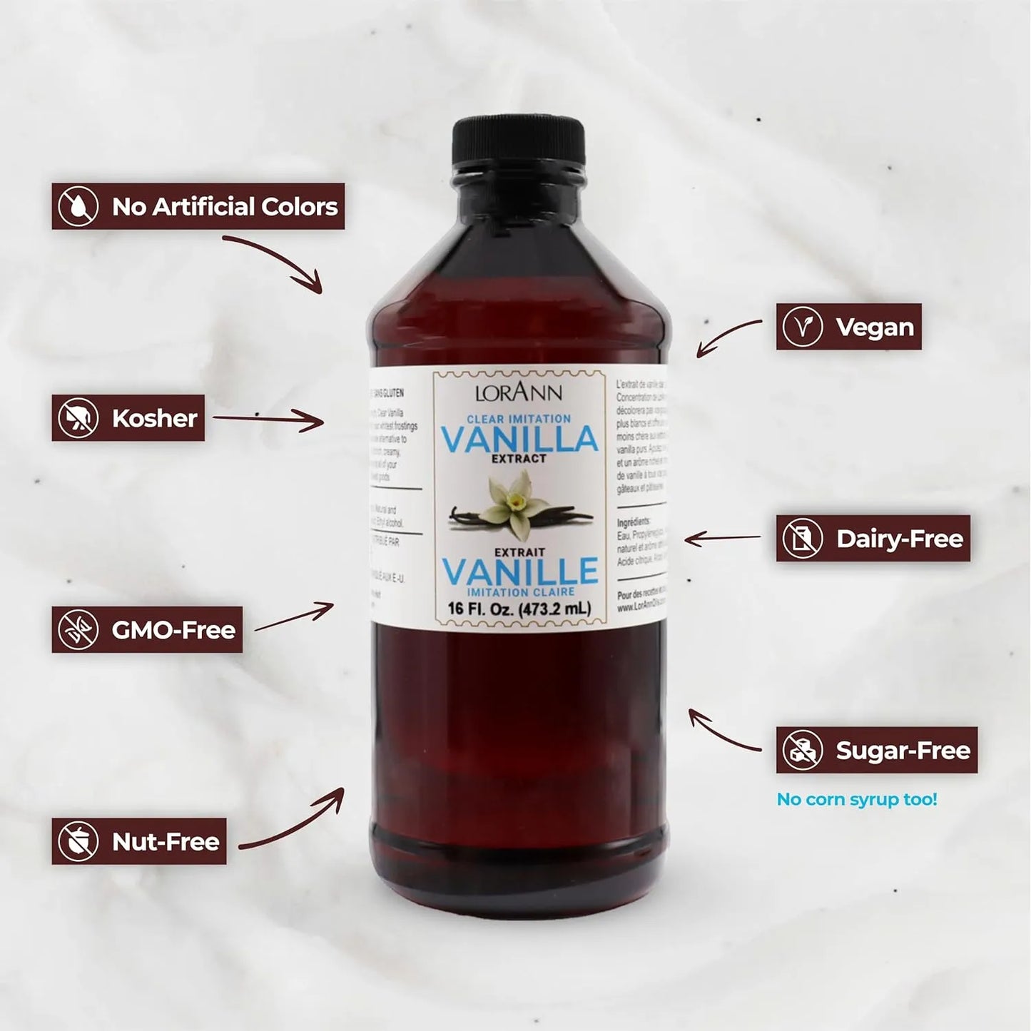 Extracto Vainilla Artificial LorAnn 473 Ml Sabor Intenso Sin Decolorar