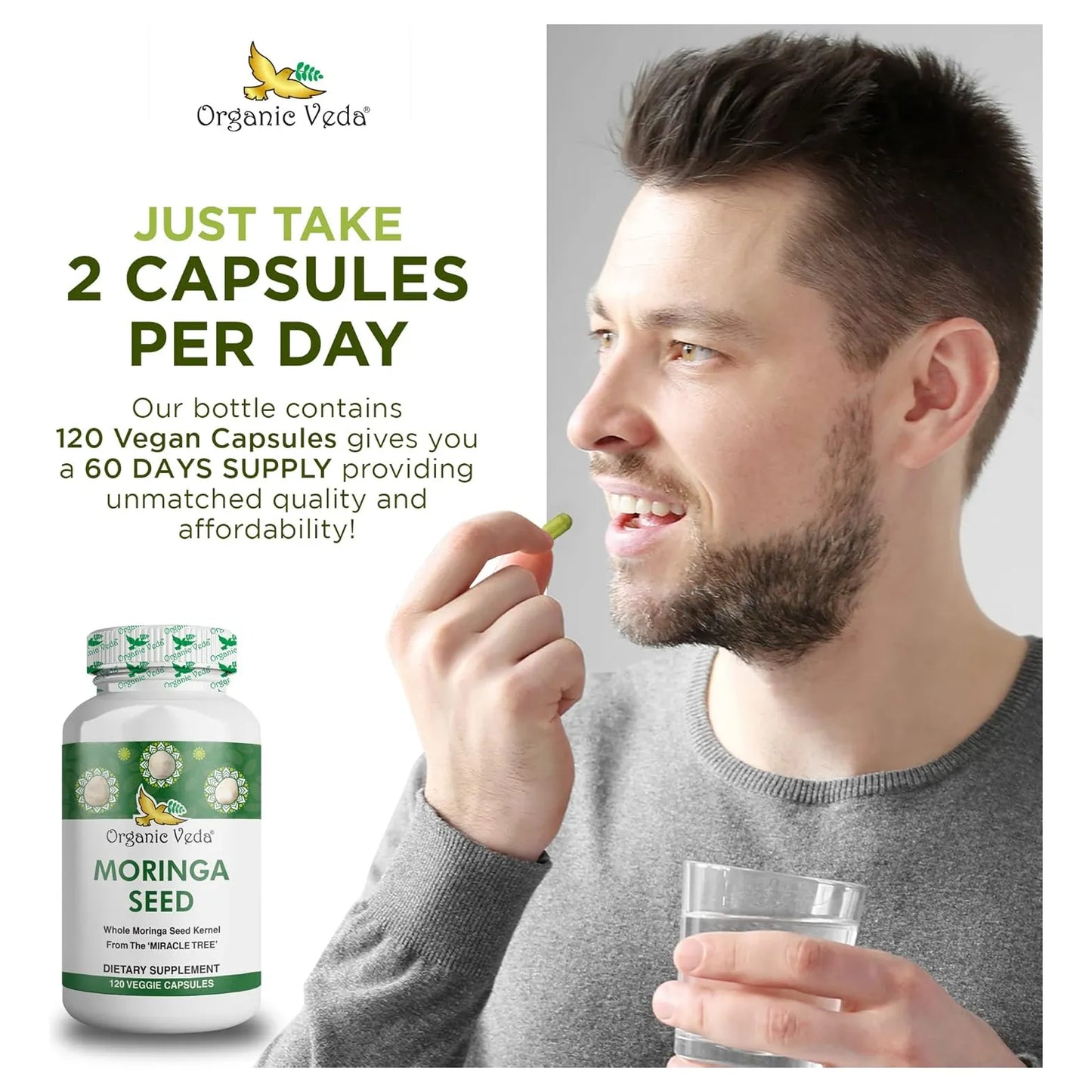 Capsulas De Moringa Organica 1000 Mg Energia Piel Radiante Digestión Saludable