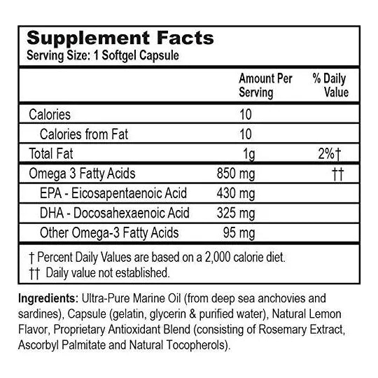 Aceite Marino Ultra Puro Omega 3 850 Mg Alto Epa Dha Salud Corazon Cerebro