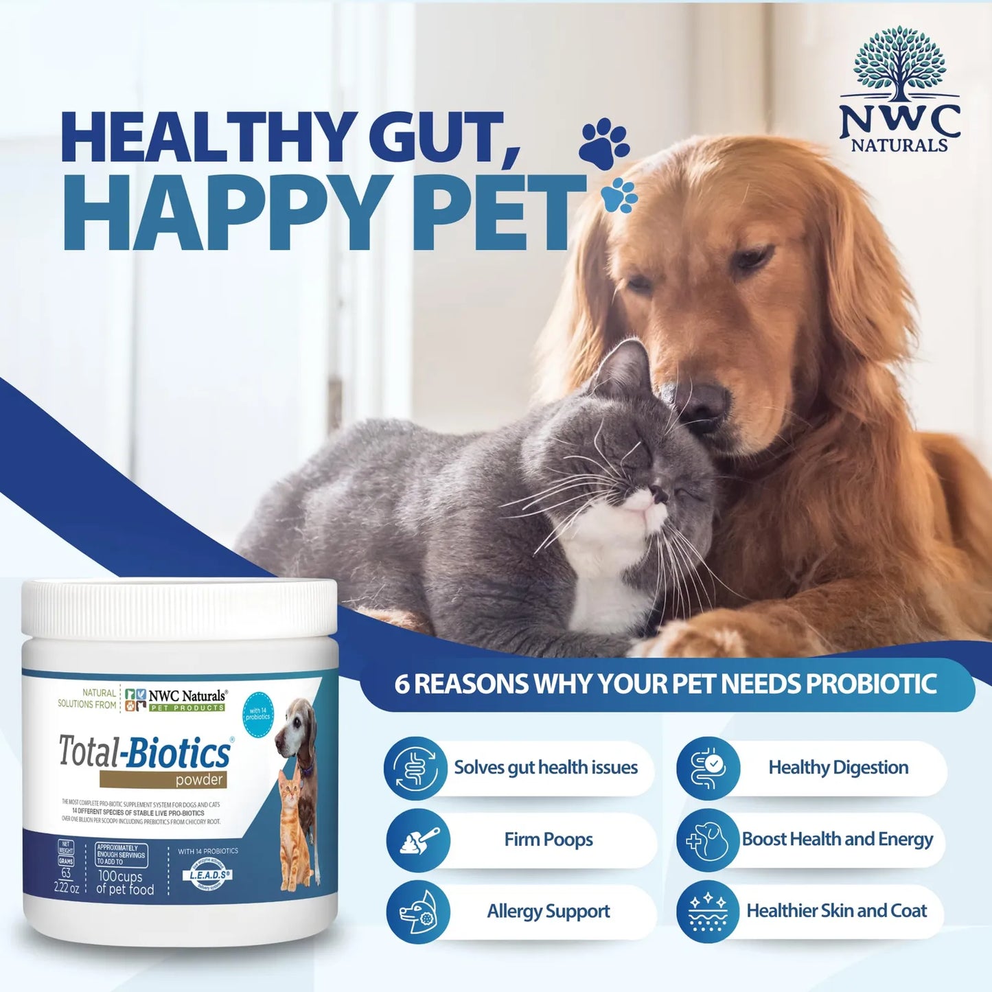 Total-Biotics Probióticos Para Perros Y Gatos Con Prebióticos Salud Intestinal Premium