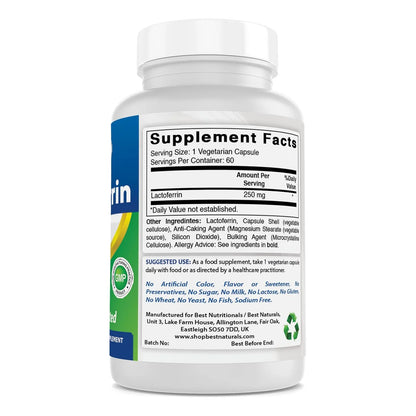 Lactoferrina 250 Mg Cápsulas Vegetales Best Naturals Apoyo Inmunológico