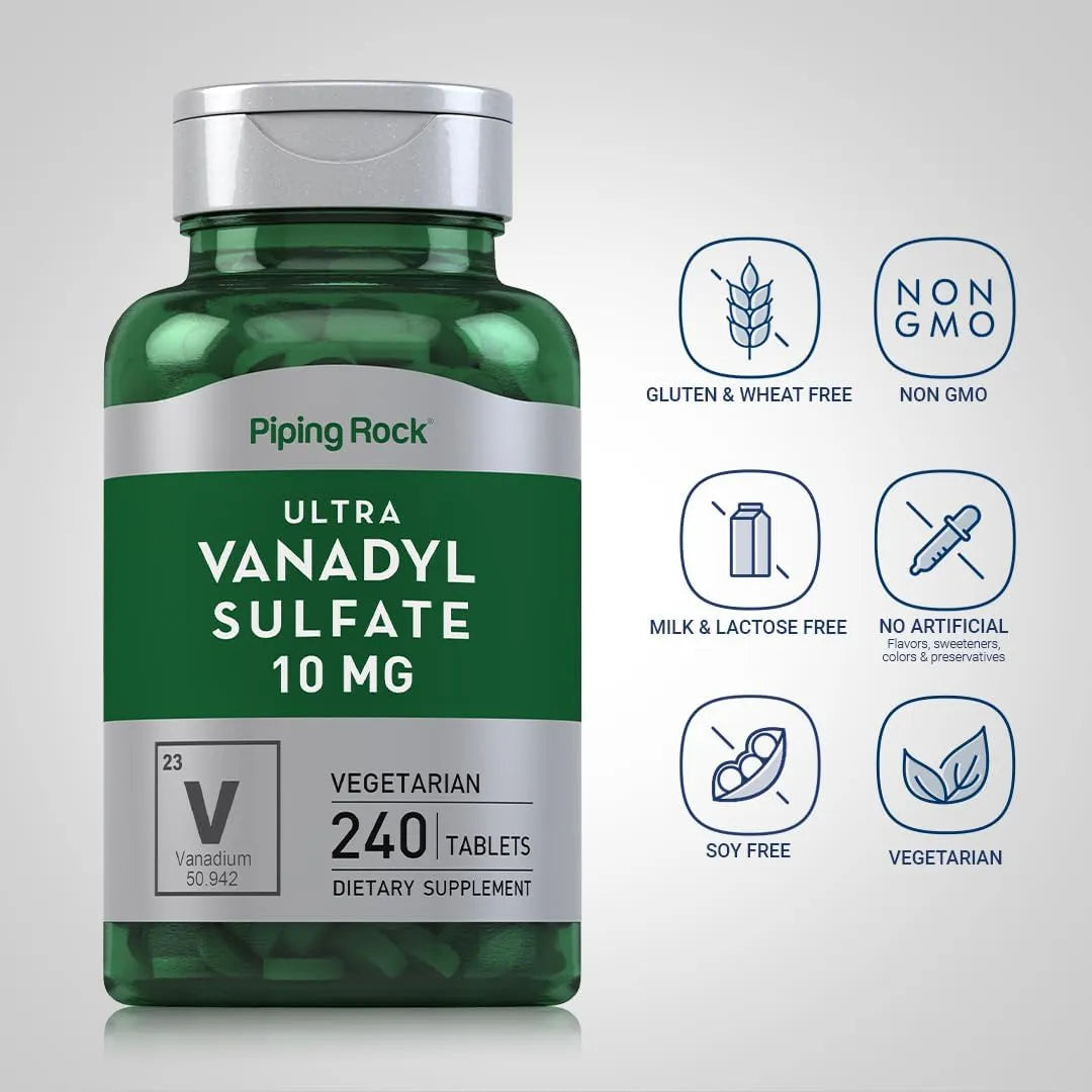 Sulfato De Vanadilo 10 Mg 240 Tabletas Ultra Complejo Vegetariano Sin Gluten