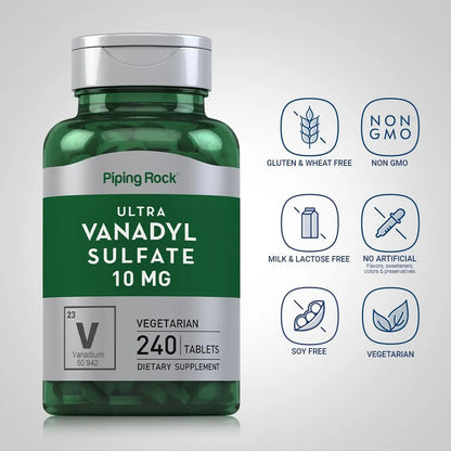 Sulfato De Vanadilo 10 Mg 240 Tabletas Ultra Complejo Vegetariano Sin Gluten