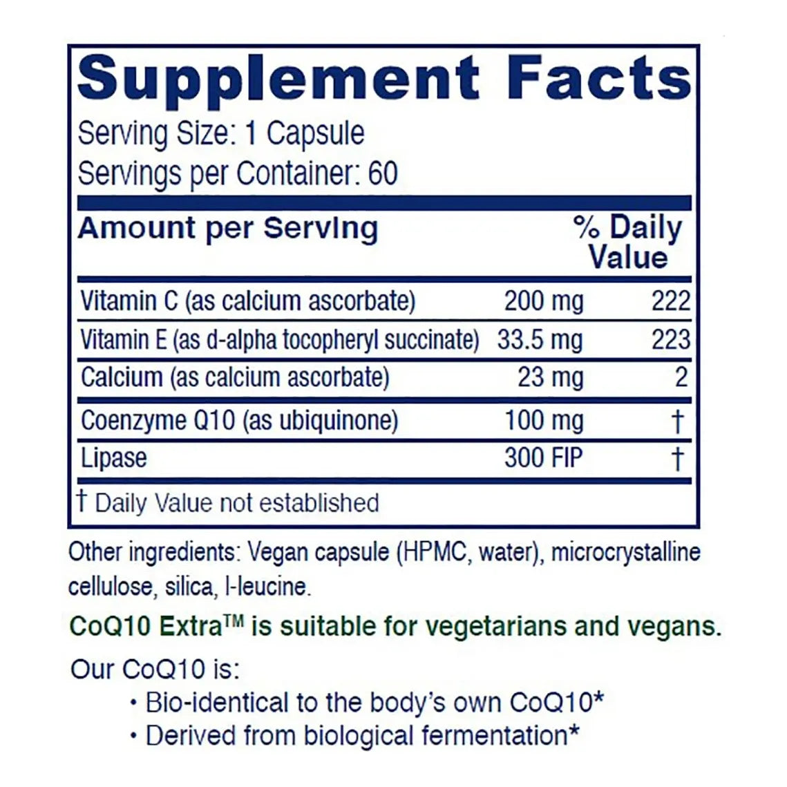 CoQ10 Extra 100 Mg 60 Cápsulas Energía Vitalidad Antioxidante Vitanica