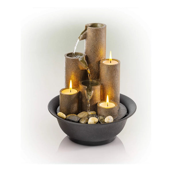 Fuente De Mesa Con Columnas Y 3 Portavelas Alpine Corporation Decoracion Zen Relax