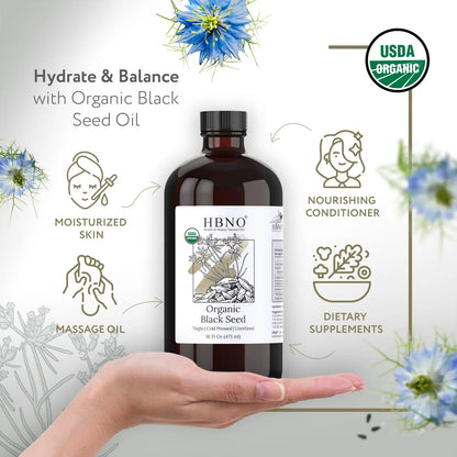 Aceite Organico De Semillas Negras 473 Ml Botella De Vidrio Prensado En Frio Certificado USDA